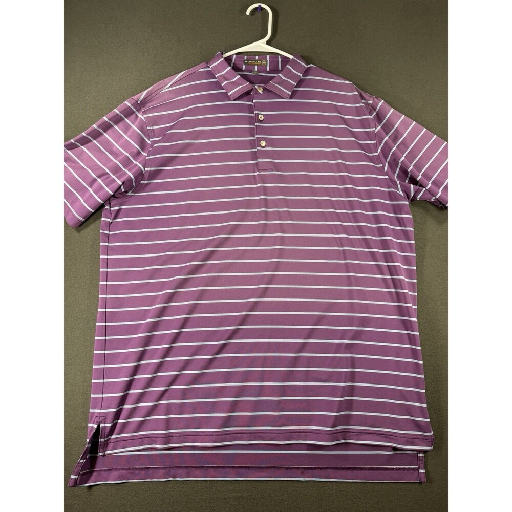 Peter Millar Summer Comfort Polo Shirt Mens XL Purple Blue Striped Golf Perform